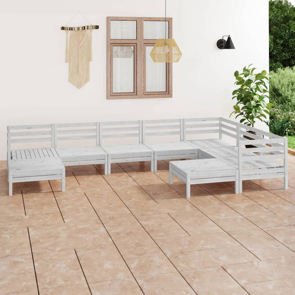 NNEVL 9 Piece Garden Lounge Set Solid Pinewood White