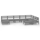NNEVL 9 Piece Garden Lounge Set Solid Pinewood Grey