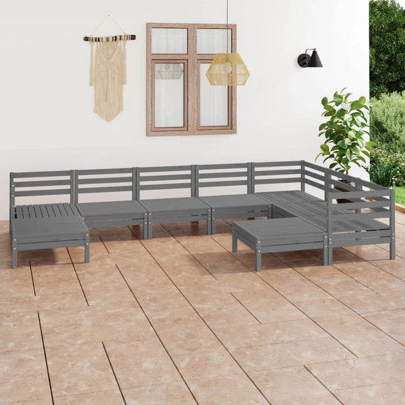 NNEVL 9 Piece Garden Lounge Set Solid Pinewood Grey