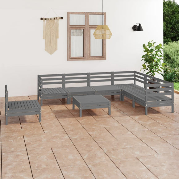 NNEVL 8 Piece Garden Lounge Set Solid Pinewood Grey