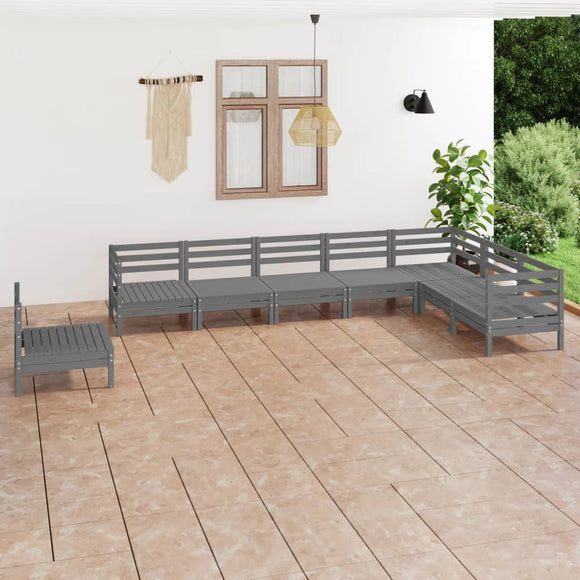 NNEVL 8 Piece Garden Lounge Set Solid Pinewood Grey