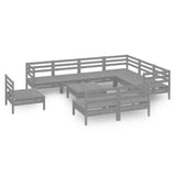 NNEVL 10 Piece Garden Lounge Set Solid Pinewood Grey