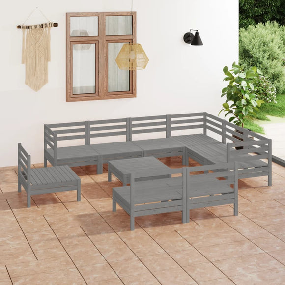 NNEVL 10 Piece Garden Lounge Set Solid Pinewood Grey