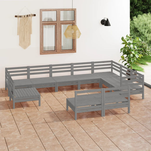 NNEVL 10 Piece Garden Lounge Set Solid Pinewood Grey
