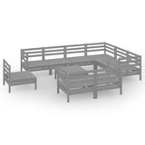 NNEVL 10 Piece Garden Lounge Set Solid Pinewood Grey