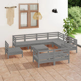 NNEVL 10 Piece Garden Lounge Set Solid Pinewood Grey
