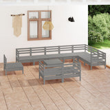 NNEVL 11 Piece Garden Lounge Set Solid Pinewood Grey