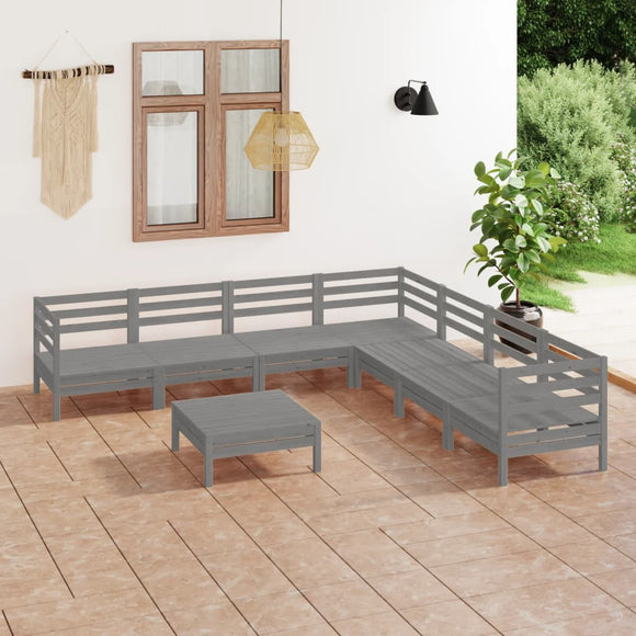 NNEVL 8 Piece Garden Lounge Set Solid Pinewood Grey