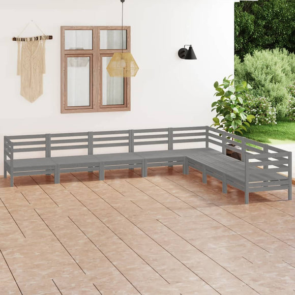 NNEVL 8 Piece Garden Lounge Set Solid Pinewood Grey