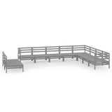 NNEVL 10 Piece Garden Lounge Set Solid Pinewood Grey