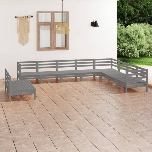 NNEVL 10 Piece Garden Lounge Set Solid Pinewood Grey