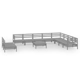 NNEVL 11 Piece Garden Lounge Set Solid Pinewood Grey