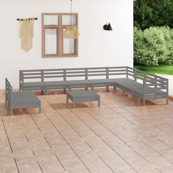 NNEVL 11 Piece Garden Lounge Set Solid Pinewood Grey