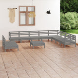 NNEVL 11 Piece Garden Lounge Set Solid Pinewood Grey