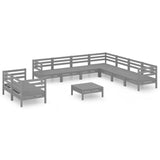 NNEVL 10 Piece Garden Lounge Set Solid Pinewood Grey