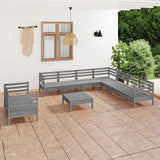 NNEVL 10 Piece Garden Lounge Set Solid Pinewood Grey