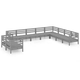 NNEVL 10 Piece Garden Lounge Set Solid Pinewood Grey