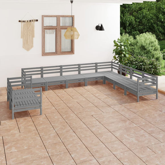 NNEVL 10 Piece Garden Lounge Set Solid Pinewood Grey