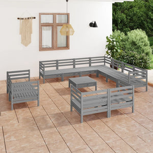 NNEVL 12 Piece Garden Lounge Set Solid Pinewood Grey