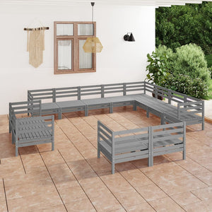 NNEVL 12 Piece Garden Lounge Set Solid Pinewood Grey
