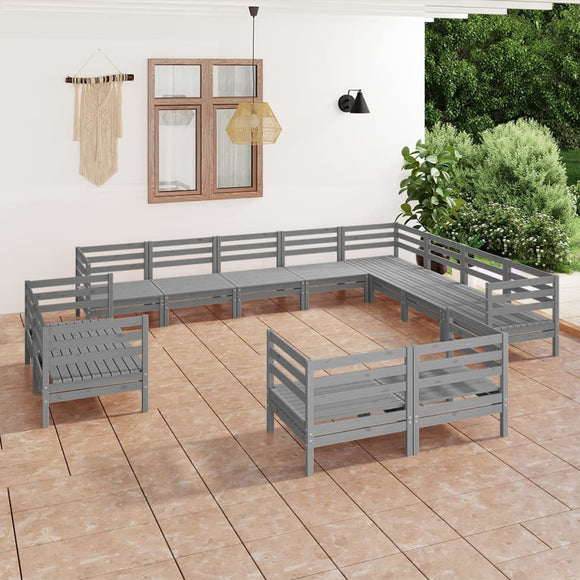 NNEVL 12 Piece Garden Lounge Set Solid Pinewood Grey