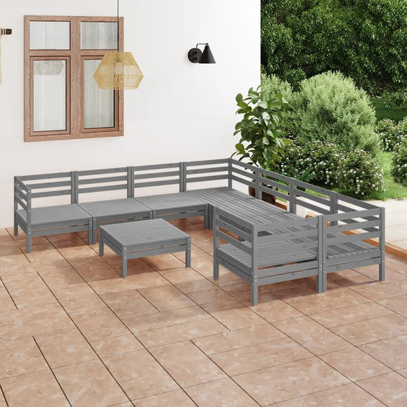 NNEVL 9 Piece Garden Lounge Set Grey Solid Pinewood