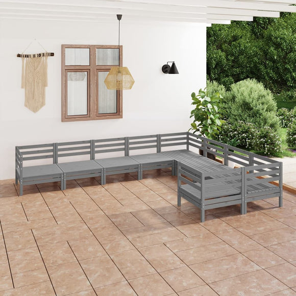 NNEVL 9 Piece Garden Lounge Set Grey Solid Pinewood