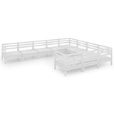 NNEVL 10 Piece Garden Lounge Set White Solid Pinewood