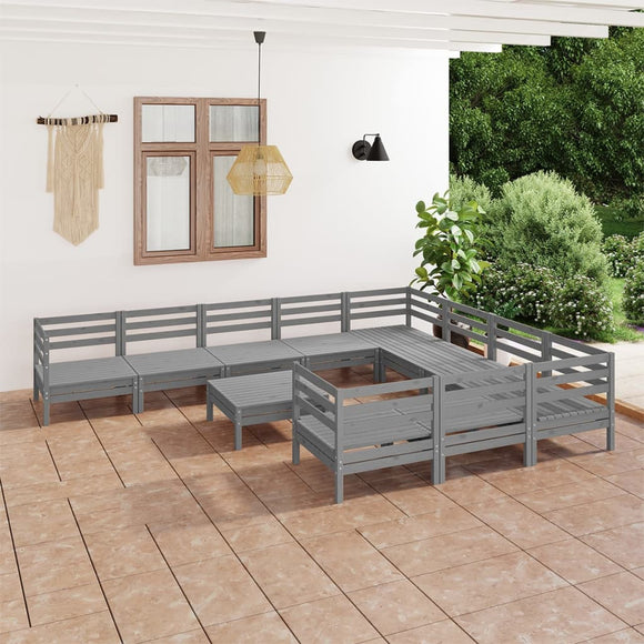 NNEVL 11 Piece Garden Lounge Set Grey Solid Pinewood