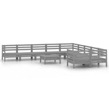 NNEVL 11 Piece Garden Lounge Set Grey Solid Pinewood
