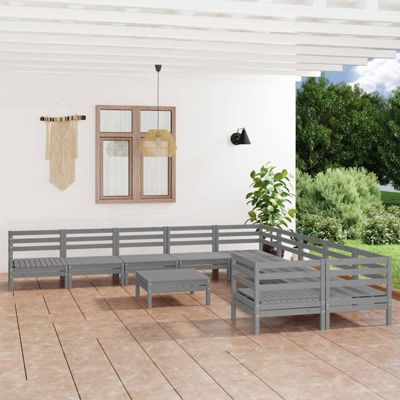 NNEVL 11 Piece Garden Lounge Set Grey Solid Pinewood