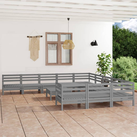 NNEVL 12 Piece Garden Lounge Set Grey Solid Pinewood