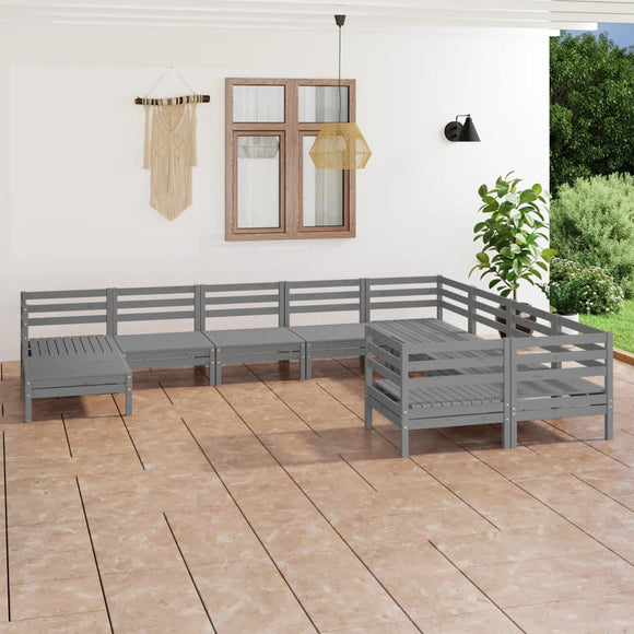 NNEVL 10 Piece Garden Lounge Set Grey Solid Pinewood