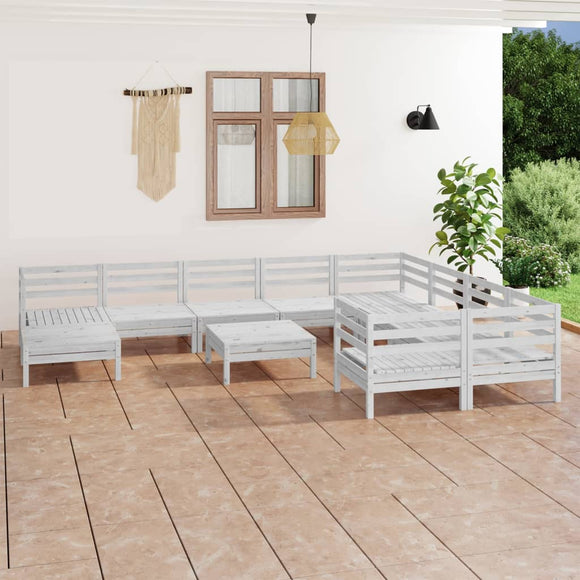 NNEVL 11 Piece Garden Lounge Set White Solid Pinewood