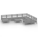 NNEVL 11 Piece Garden Lounge Set Grey Solid Pinewood