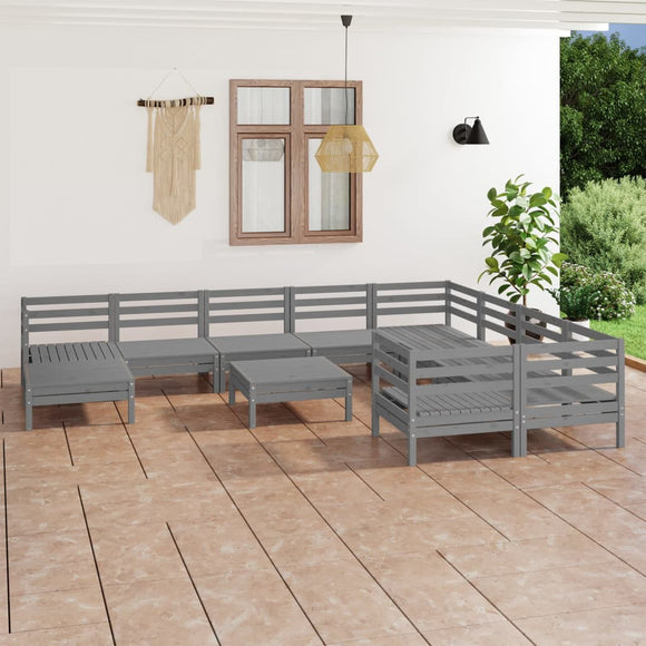 NNEVL 11 Piece Garden Lounge Set Grey Solid Pinewood