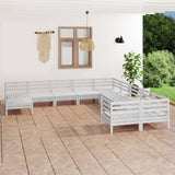 NNEVL 11 Piece Garden Lounge Set White Solid Pinewood