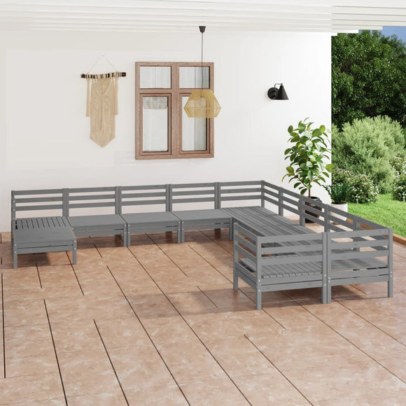 NNEVL 11 Piece Garden Lounge Set Grey Solid Pinewood