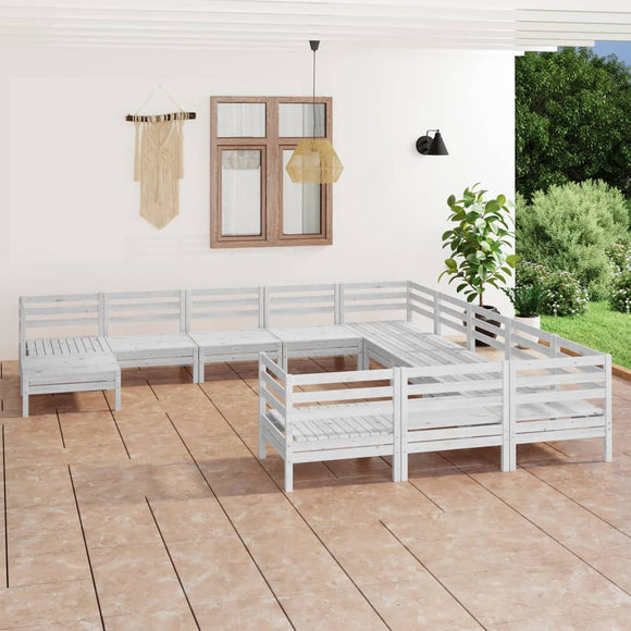 NNEVL 12 Piece Garden Lounge Set White Solid Pinewood