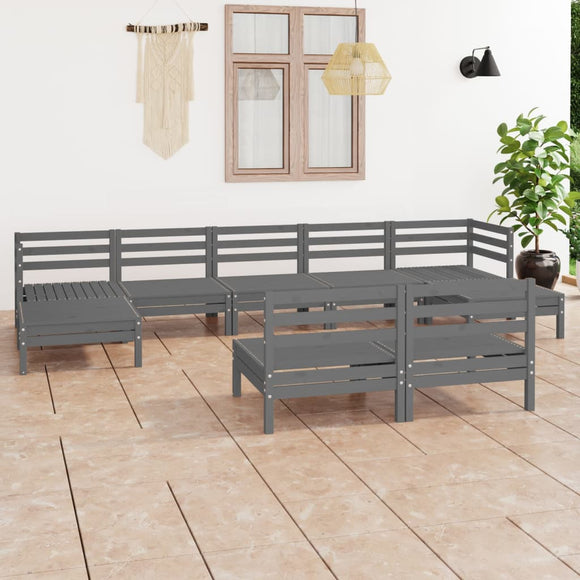NNEVL 9 Piece Garden Lounge Set Grey Solid Pinewood