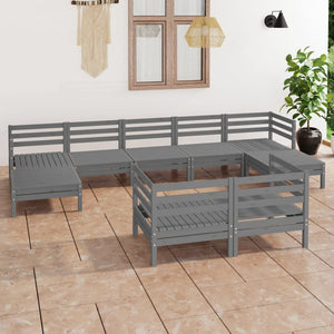 NNEVL 9 Piece Garden Lounge Set Grey Solid Pinewood