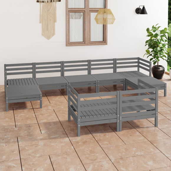 NNEVL 9 Piece Garden Lounge Set Grey Solid Pinewood