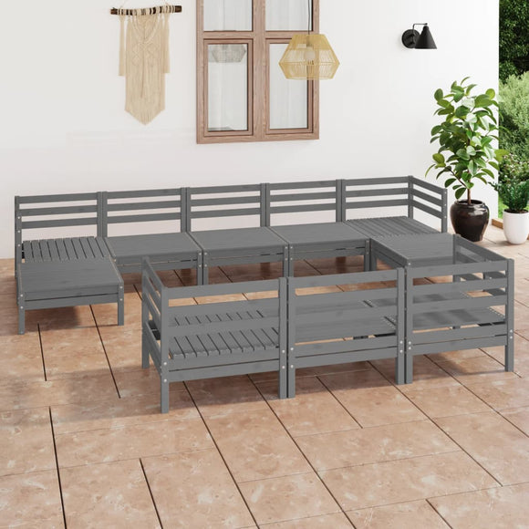 NNEVL 10 Piece Garden Lounge Set Grey Solid Pinewood