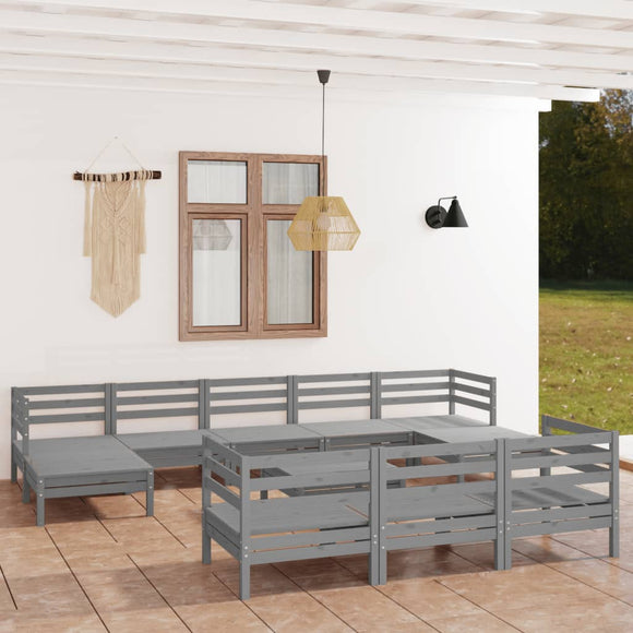NNEVL 11 Piece Garden Lounge Set Grey Solid Pinewood