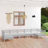 NNEVL 7 Piece Garden Lounge Set White Solid Pinewood