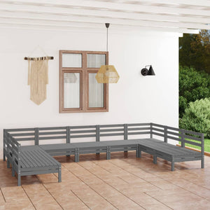 NNEVL 9 Piece Garden Lounge Set Grey Solid Pinewood