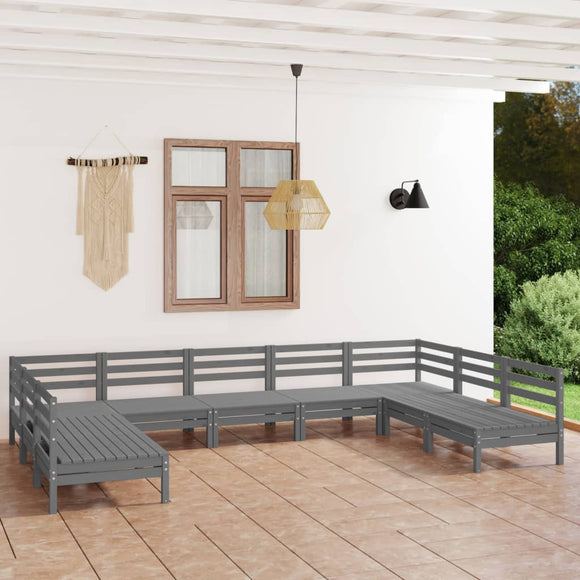 NNEVL 9 Piece Garden Lounge Set Grey Solid Pinewood
