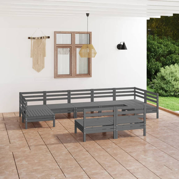 NNEVL 9 Piece Garden Lounge Set Grey Solid Pinewood