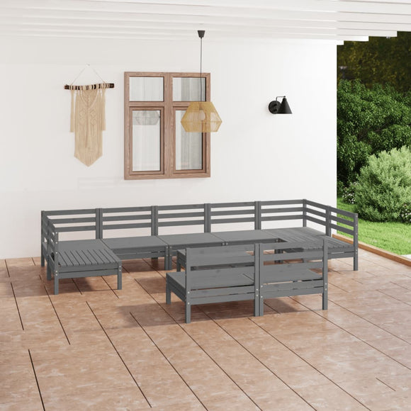 NNEVL 10 Piece Garden Lounge Set Grey Solid Pinewood