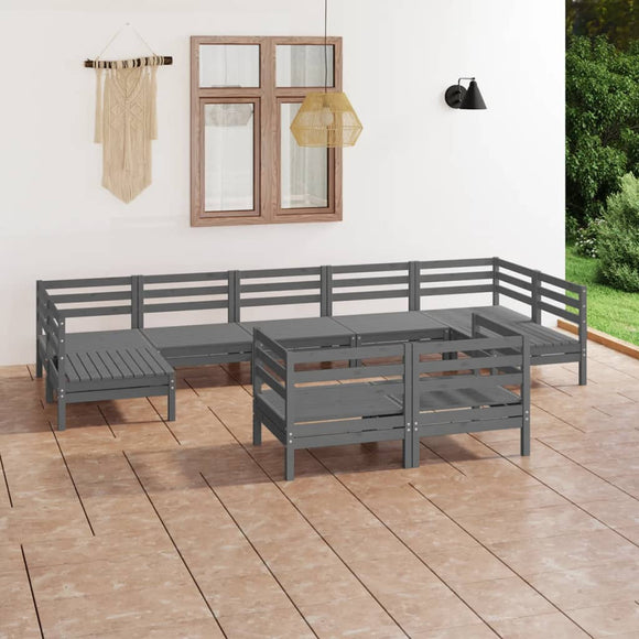 NNEVL 9 Piece Garden Lounge Set Grey Solid Pinewood